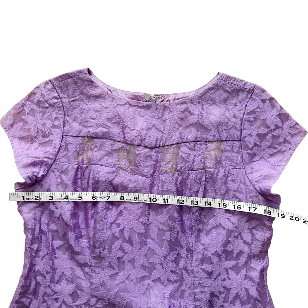 Vtg 1970s Large Lilac Purple Sheer Floral Chiffon Modest Short Sleeve Prom Dress - Picture 12 of 15